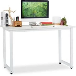 Relaxdays Table Bureau, Télétravail & Chambre D’ado, Design Moderne, HLP 76 X 120 X 60 Cm, MDF & Métal, Pratique, Blanc