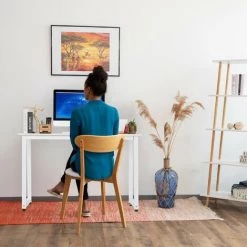Relaxdays Table Bureau, Télétravail & Chambre D’ado, Design Moderne, HLP 76 X 120 X 60 Cm, MDF & Métal, Pratique, Blanc -France Bureau Soldes 2022 32712829 4