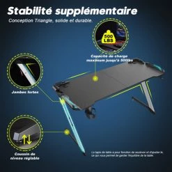 Bureau Gaming De Jeu 140x60x75 Cm Eclairage RVB Gobelet Support Casque Porte Non Tapis Souris SIRHONA -France Bureau Soldes 2022 32832778 3