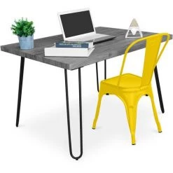PRIVATEFLOOR Table De Bureau Hairpin Gris 120x90 + Chaise Stylix Jaune - - Jaune