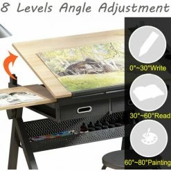 KEEPBUYING Table à Dessin Inclinable Reglable 2 Tiroirs Avec Tabouret Noir 9 KEEPBUYING Table à Dessin Inclinable Reglable 2 Tiroirs Avec Tabouret Noir -France Bureau Soldes 2022 33171868 4