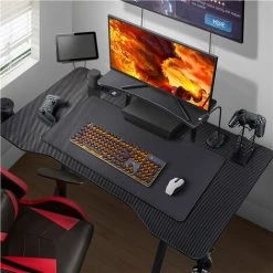 Yaheetech Bureau Gaming 110x70cm Bureau Gamer Ergonomique Table De Jeu Pour Ordinateur PC Domicile Avec Support De Moniteur, Porte-gobelet, Support De Poignée -France Bureau Soldes 2022 33189824 5