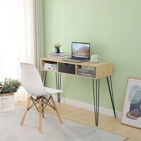 SKECTEN Bureau Avec Pieds En Fer (1 Tiroir) - Style Contemporain - Chêne Noir 5 SKECTEN Bureau Avec Pieds En Fer (1 Tiroir) - Style Contemporain - Chêne Noir – Image 3