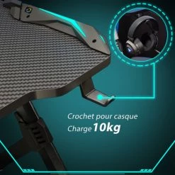 SIRHONA Bureau Gamer Bureau De Jeu Avec Porte-gobelet Cable Rangement Et Crochet Pour Casque Table De Gaming Noir 120x60x75cm -France Bureau Soldes 2022 33300133 5