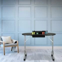 GROSMONDE Table à Clous, Trépied En Fer à Panneau MDF, Avec Roues, Pliable - Noir - Noir