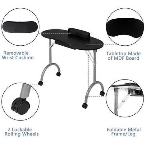 GROSMONDE Table à Clous, Trépied En Fer à Panneau MDF, Avec Roues, Pliable - Noir - Noir 4 GROSMONDE Table à Clous, Trépied En Fer à Panneau MDF, Avec Roues, Pliable - Noir - Noir – Image 2