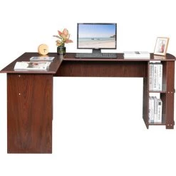 GROSMONDE Bureau D'ordinateur, Panneaux De Particules Collés à La Triamine, En Forme De L, 134 * 50 * 70cm, Coin, Avec Deux Couches De Rangement - Brun Foncé - Brun Foncé -France Bureau Soldes 2022 33322204 3