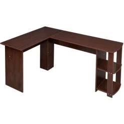 GROSMONDE Bureau D'ordinateur, Panneaux De Particules Collés à La Triamine, En Forme De L, 134 * 50 * 70cm, Coin, Avec Deux Couches De Rangement - Brun Foncé - Brun Foncé -France Bureau Soldes 2022 33322204 4