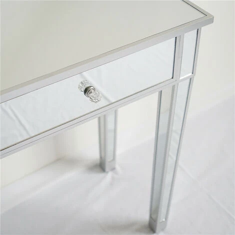 GROSMONDE Bureau D'ordinateur, Deux Tiroirs, Miroir, Argent 105 * 36 * 76cm, Style Moderne 4 GROSMONDE Bureau D'ordinateur, Deux Tiroirs, Miroir, Argent 105 * 36 * 76cm, Style Moderne – Image 2