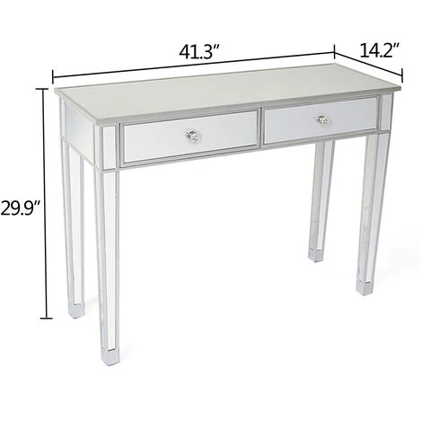 GROSMONDE Bureau D'ordinateur, Deux Tiroirs, Miroir, Argent 105 * 36 * 76cm, Style Moderne 5 GROSMONDE Bureau D'ordinateur, Deux Tiroirs, Miroir, Argent 105 * 36 * 76cm, Style Moderne – Image 3