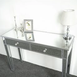 GROSMONDE Bureau D'ordinateur, Deux Tiroirs, Miroir, Argent 105 * 36 * 76cm, Style Moderne 10 GROSMONDE Bureau D'ordinateur, Deux Tiroirs, Miroir, Argent 105 * 36 * 76cm, Style Moderne -France Bureau Soldes 2022 33322213 4