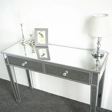 GROSMONDE Bureau D'ordinateur, Deux Tiroirs, Miroir, Argent 105 * 36 * 76cm, Style Moderne 6 GROSMONDE Bureau D'ordinateur, Deux Tiroirs, Miroir, Argent 105 * 36 * 76cm, Style Moderne – Image 4