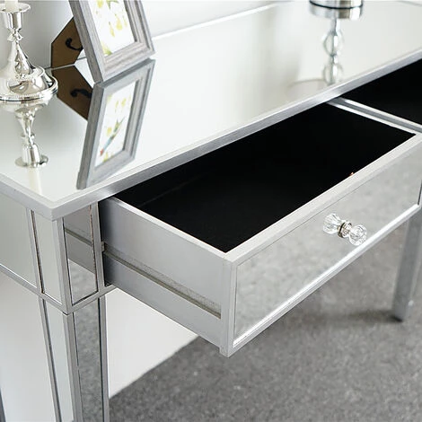 GROSMONDE Bureau D'ordinateur, Deux Tiroirs, Miroir, Argent 105 * 36 * 76cm, Style Moderne 7 GROSMONDE Bureau D'ordinateur, Deux Tiroirs, Miroir, Argent 105 * 36 * 76cm, Style Moderne – Image 5