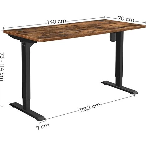 SONGMICS Bureau électrique Réglable En Hauteur En Continu, Bureau Assis-debout, Avec Moteur, Longueur Réglable, 140 X 70 X (73-114) Cm, En Acier, Marron Rustique Et Noir LSD012B01 7 SONGMICS Bureau électrique Réglable En Hauteur En Continu, Bureau Assis-debout, Avec Moteur, Longueur Réglable, 140 X 70 X (73-114) Cm, En Acier, Marron Rustique Et Noir LSD012B01 – Image 5