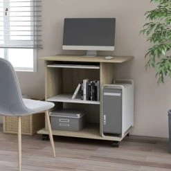 ASUPERMALL Bureau D'ordinateur Blanc Et Chene Sonoma 80x50x75 Cm Agglomere
