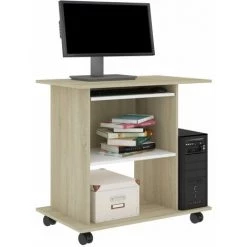 ASUPERMALL Bureau D'ordinateur Blanc Et Chene Sonoma 80x50x75 Cm Agglomere -France Bureau Soldes 2022 33376948 4