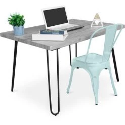 PRIVATEFLOOR Table De Bureau Hairpin Gris 120x90 + Chaise Stylix Vert Pâle - - Vert Pâle