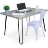 PRIVATEFLOOR Table De Bureau Hairpin Gris 120x90 + Chaise Stylix Bleu Gris - - Bleu Gris -France Bureau Soldes 2022 33499507 1