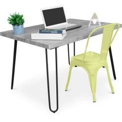 PRIVATEFLOOR Table De Bureau Hairpin Gris 120x90 + Chaise Stylix Jaune Pâle - - Jaune Pâle