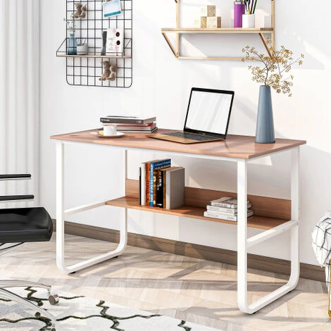 MERKMAK Bureau D'ordinateur Avec Etagere En Forme De U Capacite De Poids 100 Kg Pour Domicile Couleur Bois 120 X 60 X 73 Cm 7 MERKMAK Bureau D'ordinateur Avec Etagere En Forme De U Capacite De Poids 100 Kg Pour Domicile Couleur Bois 120 X 60 X 73 Cm – Image 5