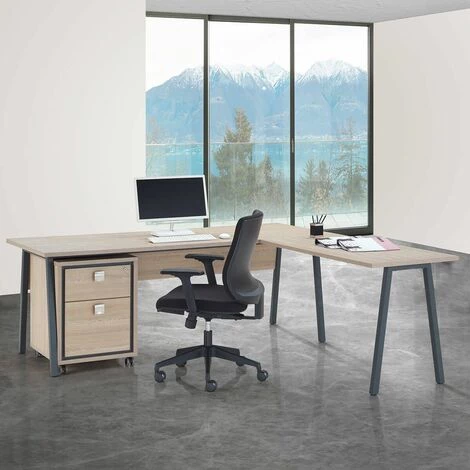 ALTOBUY LYDIA - Bureau 180cm + Extension + Caisson à Roulettes H64cm - Marron Clair 3 ALTOBUY LYDIA - Bureau 180cm + Extension + Caisson à Roulettes H64cm - Marron Clair