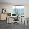 ALTOBUY LYDIA - Bureau 150cm + Extension + Caisson H64cm + 2 Meubles De Rangements - Marron Clair