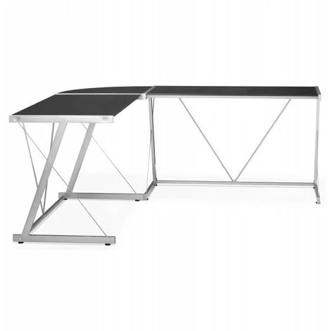 Paris Prix - Bureau D'angle En Verre "lize" 180cm Noir 5 Paris Prix - Bureau D'angle En Verre "lize" 180cm Noir – Image 3