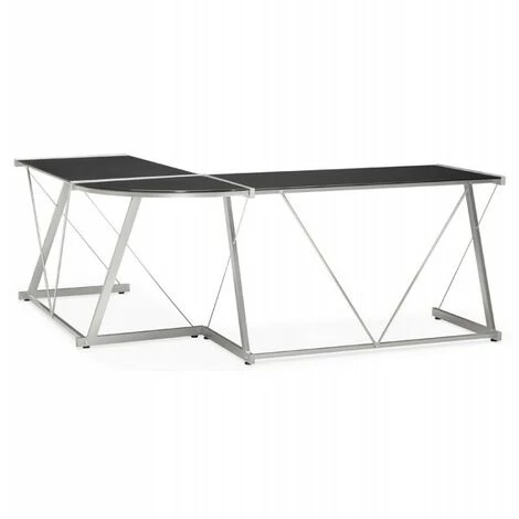 Paris Prix - Bureau D'angle En Verre "lize" 180cm Noir 6 Paris Prix - Bureau D'angle En Verre "lize" 180cm Noir – Image 4