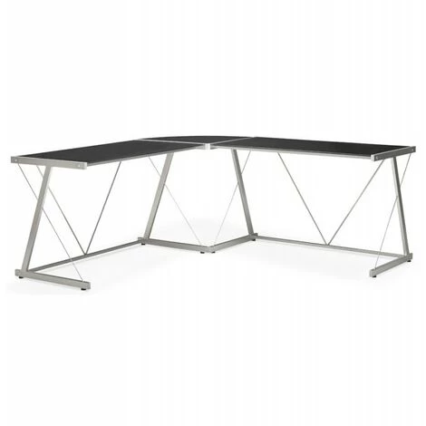 Paris Prix - Bureau D'angle En Verre "lize" 180cm Noir 7 Paris Prix - Bureau D'angle En Verre "lize" 180cm Noir – Image 5