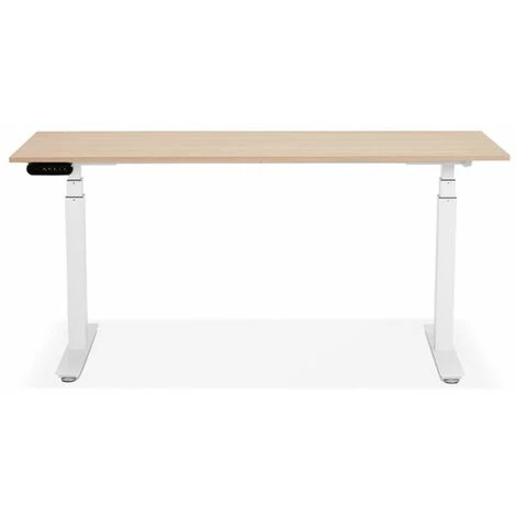 Paris Prix - Bureau Design Réglable "électrique" 160cm Naturel & Blanc 4 Paris Prix - Bureau Design Réglable "électrique" 160cm Naturel & Blanc – Image 2
