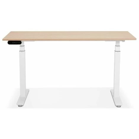 Paris Prix - Bureau Design Réglable "électrique" 140cm Naturel & Blanc 4 Paris Prix - Bureau Design Réglable "électrique" 140cm Naturel & Blanc – Image 2