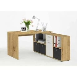 Paris Prix - Bureau D'angle Réversible "oxela" 135cm Chêne -France Bureau Soldes 2022 33670770 3