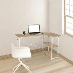 Paris Prix - Bureau D'angle Déco "job" 120cm Blanc & Naturel -France Bureau Soldes 2022 33677847 5