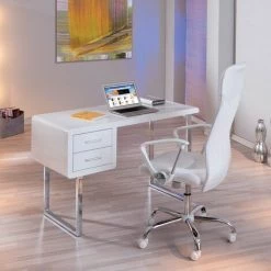 Paris Prix - Bureau Design 2 Tiroirs "teo" 120cm Blanc 8 Paris Prix - Bureau Design 2 Tiroirs "teo" 120cm Blanc -France Bureau Soldes 2022 33703726 3