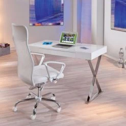 Paris Prix - Bureau Design Métal "xavier" 120cm Blanc -France Bureau Soldes 2022 33857863 3