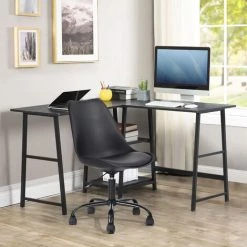 MEUBLES COSY Bureau Informatique En Forme L Table En Bois Pour Ordinateur Portable Grand Angle Station De Travail étude Table Workstation Gaming - Noir - NOIR -France Bureau Soldes 2022 33860621 3