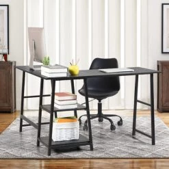 MEUBLES COSY Bureau Informatique En Forme L Table En Bois Pour Ordinateur Portable Grand Angle Station De Travail étude Table Workstation Gaming - Noir - NOIR -France Bureau Soldes 2022 33860621 4