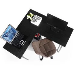 MEUBLES COSY Bureau Informatique En Forme L Table En Bois Pour Ordinateur Portable Grand Angle Station De Travail étude Table Workstation Gaming - Noir - NOIR -France Bureau Soldes 2022 33860621 5