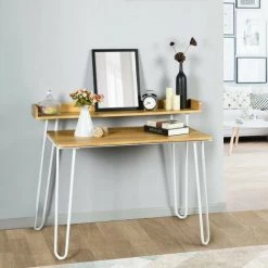 MEUBLES COSY Support Table De Travail - Bureau D'études -Bureau De Travail- En Métal Et Bois Noyer 114x60x90cm -France Bureau Soldes 2022 33895689 3