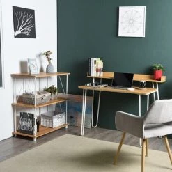 MEUBLES COSY Support Table De Travail - Bureau D'études -Bureau De Travail- En Métal Et Bois Noyer 114x60x90cm -France Bureau Soldes 2022 33895689 4