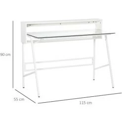 HOMCOM Bureau Informatique Multimédia Design Contemporain 2 étagères Arrières Plateau Verre Trempé Métal Panneaux Particules Blanc -France Bureau Soldes 2022 34525001 3