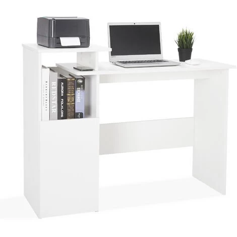 Bureau D'Ordinateur, Bureau De Poste, Pour PC, Poste De Travail Avec Des Compartiments Réglables, Blanc-Meerveil 4 Bureau D'Ordinateur, Bureau De Poste, Pour PC, Poste De Travail Avec Des Compartiments Réglables, Blanc-Meerveil â Image 2