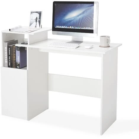 Bureau D'Ordinateur, Bureau De Poste, Pour PC, Poste De Travail Avec Des Compartiments Réglables, Blanc-Meerveil 6 Bureau D'Ordinateur, Bureau De Poste, Pour PC, Poste De Travail Avec Des Compartiments Réglables, Blanc-Meerveil â Image 4