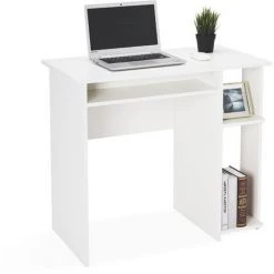 MEERVEIL Bureau D'Ordinateur Informatique, Bureau De Poste, Pour PC, Poste De Travail Avec Compartiment De Rangement, Blanc-Meeveil