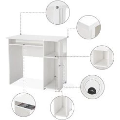 MEERVEIL Bureau D'Ordinateur Informatique, Bureau De Poste, Pour PC, Poste De Travail Avec Compartiment De Rangement, Blanc-Meeveil -France Bureau Soldes 2022 34609785 5