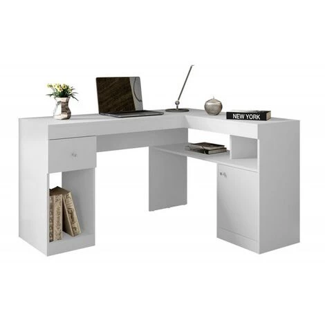 BEAUX MEUBLES PAS CHERS Bureau D'Angle Blanc Caisson Et Rangements 3 BEAUX MEUBLES PAS CHERS Bureau D'Angle Blanc Caisson Et Rangements