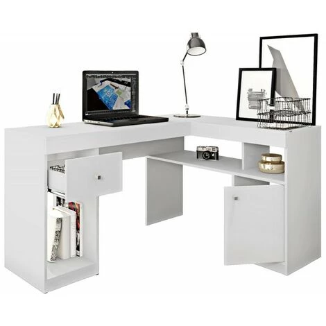 BEAUX MEUBLES PAS CHERS Bureau D'Angle Blanc Caisson Et Rangements 5 BEAUX MEUBLES PAS CHERS Bureau D'Angle Blanc Caisson Et Rangements – Image 3