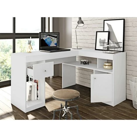 BEAUX MEUBLES PAS CHERS Bureau D'Angle Blanc Caisson Et Rangements 6 BEAUX MEUBLES PAS CHERS Bureau D'Angle Blanc Caisson Et Rangements – Image 4