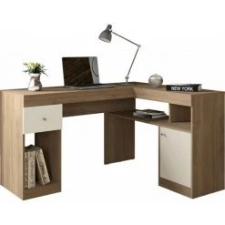 BEAUX MEUBLES PAS CHERS Bureau D'Angle Chêne Caisson Et Rangements