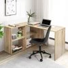HOMYLIN Bureau Informatique Avec 4 Compartiments De Rangement En MDF Bureau D'angle Beige L 90cm